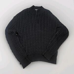 Vtg Slazenger Golf Mens Black 1/4 Zip Cable Knit Pullover Sweater Large Classic